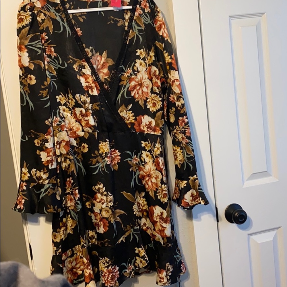 Long sleeve black silky dress